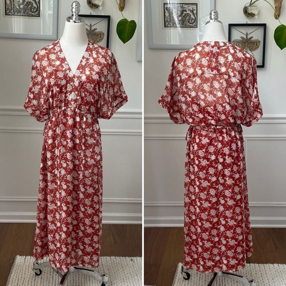 NWOT Rag & Bone Elysse Midi Dress Rust Floral Chiffon $495 XS - Picture 2 of 10